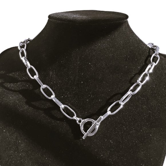 18K White Gold Paper Clip Anchor Chain Necklace Womens Silver Jewelry 18 K 17